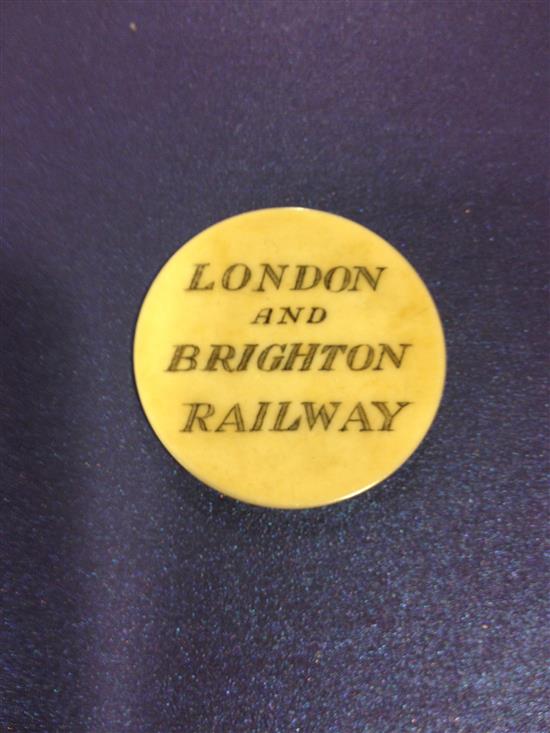 19th century London and Brighton Railway circular ivory Directors Ticket